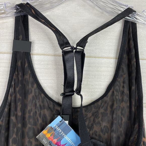 Curvy Couture Bodysuit Size 3XL Leopard Print Mesh Adjustable Stretch Top NWT - Picture 9 of 10